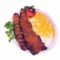 Beef Soltani Kabob · Eat like a king. Combination of beef barg and koobideh kabob.