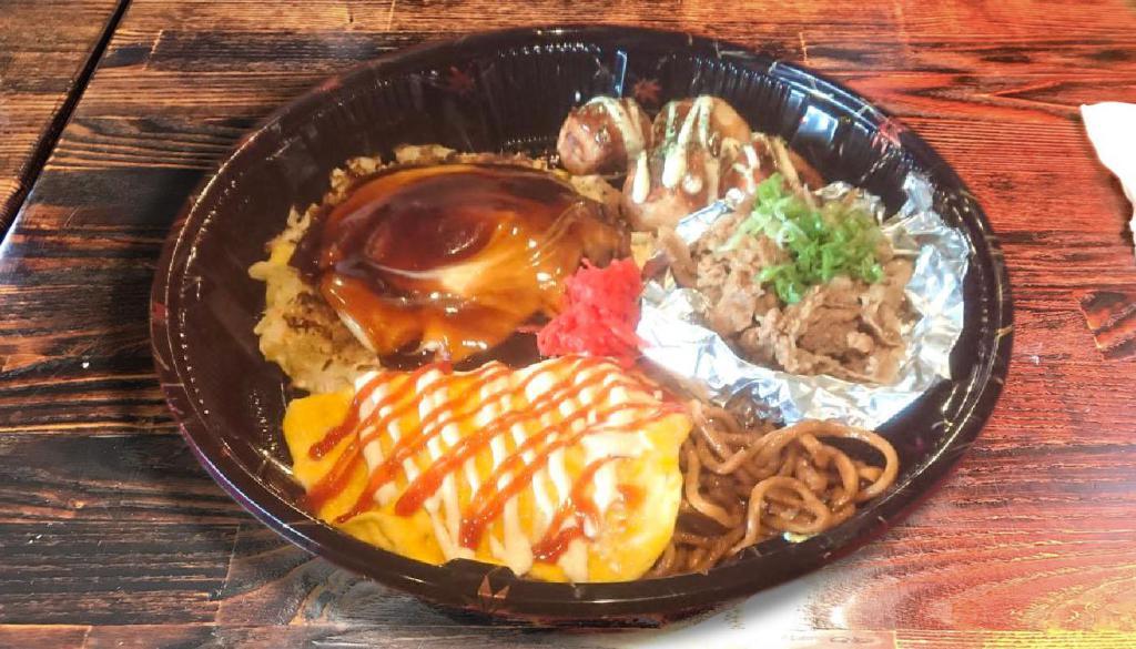Family Set (B) · An assortment of our popular dishes and appetizers for 2-3 people. Includes Pork Okonomiyaki x 1, Omusoba x 1, Stewed Beef x 1, Takoyaki x 4 pcs