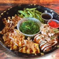 Otsumami Set · An assortment of appetizers to share. Includes tonpeiyaki, takoyaki (6 pcs), gyoza (6 pcs), ...