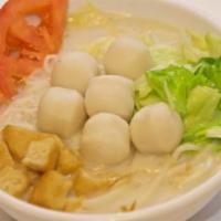 Noodle Soup Fish Ball · A MSG free, home-made clear fish soup serve with rice noodles, fish-balls, tofu, fish-cake, ...