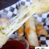 Firecracker Bites · Spring roll wrappers filled with Gus and Grey 'Sweet Jesus' sweet jalapeno jam, mozzarella a...