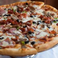 Mamma's Special Pizza · Pepperoni, sausage, meatballs, ham, mushrooms, onions, green peppers and black olives.