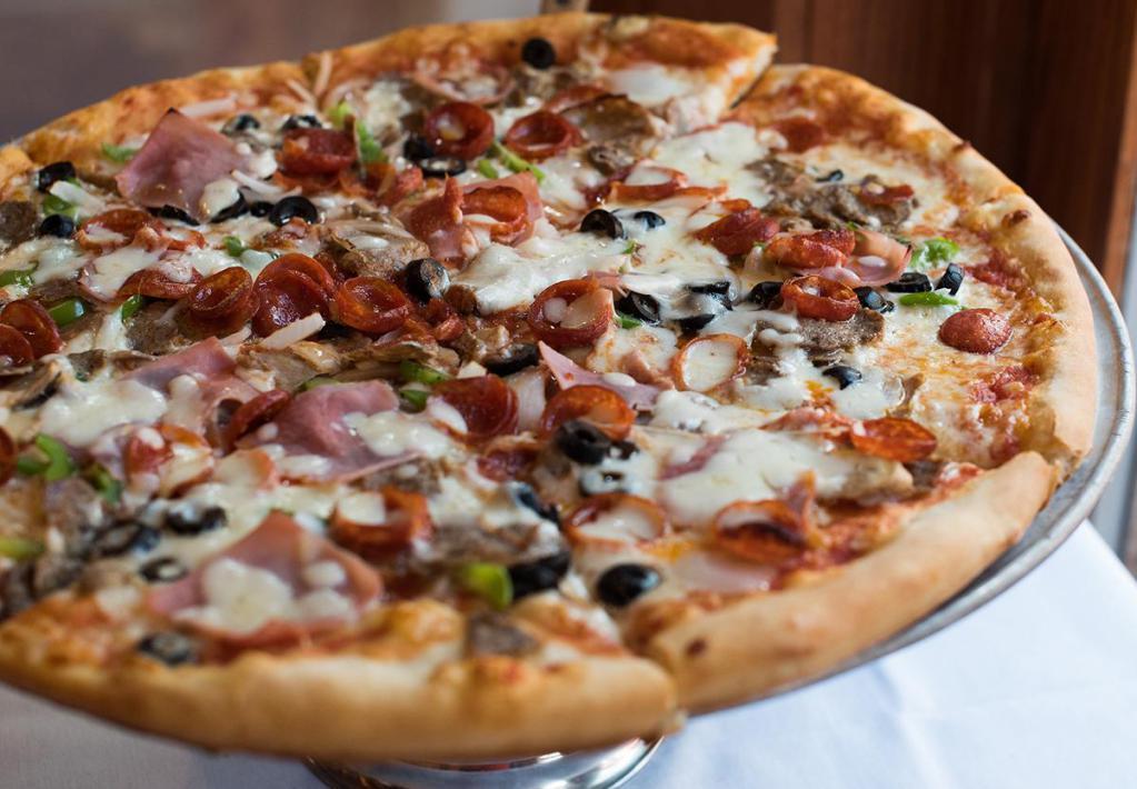 Mamma's Special Pizza · Pepperoni, sausage, meatballs, ham, mushrooms, onions, green peppers and black olives.