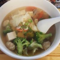 Vegetable Tofu Soup · Fresh vegetables and tofu in a mild broth.