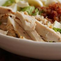 Cobb Salad · Crisp romaine, fresh avocado, grilled chicken breast, smoked bacon, egg, Roma tomatoes, Gorg...