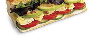 Veggie Sandwich · Fresh avocado, provolone, Roma tomatoes, arugula, crisp cucumber, artichoke hearts, carameli...