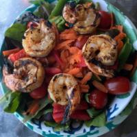 Grilled Shrimp Salad · Grilled shrimp over our house salad. Choice of balsamic, ranch or bluse cheese