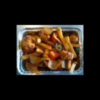 Spicy Chicken Tray · Stir fried chicken, peppers, onions, jalapeños with hot and spicy sauce