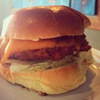 Spicy Chicken Burger · Breaded, fried chicken fillet on one of our fresh rolls with lettuce, tomato, onion, and our...