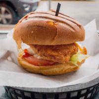 Chicken Burger · Breaded, fried chicken fillet on one of our fresh rolls with lettuce, tomato, onion, ketchup...