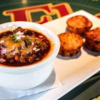 Cask Chili · Fresh ground beef, kidney beans, onion, tomato and a special spice blend, topped with chedda...