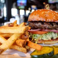 Old Fashioned Burger · Half lb. Angus beef burger, grilled to your liking. Served on a grilled sesame brioche bun w...