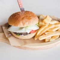 Hamburger · Onion, parsley, lettuce, tomato, pickles with xo sauce. Includes fries.