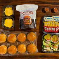 Burger Kit · Includes:

-8 pc.   1/2lb Frozen Patties
-8 pc.   Hamburger Buns
-8 pc.   Burger Set-Ups (le...
