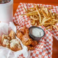 10 Piece Wings Combo Meal · Regular fries and 20 oz. soft drink.