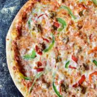 Sausage and Peppers Pizza · Fennel sausage, green bell and roasted red bell.