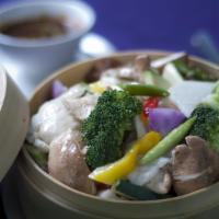 C15. Steamed Chicken with Mix Vegetable · White meat chicken. Served with fried rice.