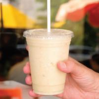 Almond Joy Smoothie · Almond butter, almond milk, granola, coconut milk, coconut flakes, banana, honey and ice.