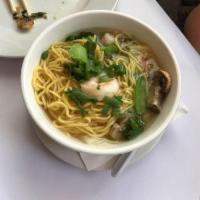 Shrimp Noodle Soup · Shrimp noodles with vegetables.