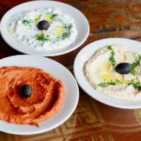 Three Spread Meze · Your choice of any three spreads.
