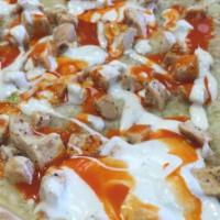 Buffalo Chicken Pizza · Crispy fried chicken with hot sauce and blue cheese.