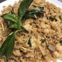 Thai Basil and Chili Fried Rice · Onion, bean sprout, basil, egg, scallion and jalapenos. Spicy.