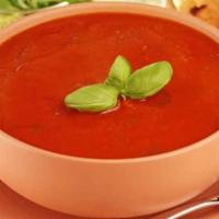 Tomato Soup · Fresh garden plum tomatoes homemade soup. All time favorite garnished with roasted croutons....