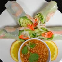 12. 2 Spring Rolls · Lettuce, carrots, bean sprouts, cucumber, rice noodles, mint and shrimp in a rice paper wrap...