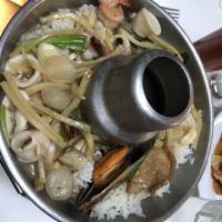 Seafood Rice Bowl · Scallop, shrimp, squid, mussels, bamboo shoots, mushroom and Thai gravy sauce, over jasmine ...