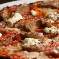Sausage, Pepperoni & Ricotta Flatbread · Sausage, pepperoni, house-made whipped ricotta, mozzarella, fresh oregano, house-made tomato...