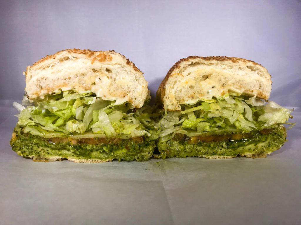 216. Luther Burbank Sandwich · Grilled tomatoes, pesto and provolone cheese. Vegetarian.