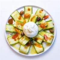 Carpaccio Di Zucchine e Burrata (Vegetarian)  · Served with a whole ball of imported burrata cheese from Puglia, and zucchini marinated in a...