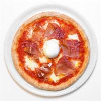 Pizza Burrata e Prosciutto Crudo · Your choice of pizza crust served with our signature red sauce,  mozzarella (Mozzarella Fior...