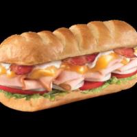 Turkey Bacon Ranch · Smoked turkey breast, pepper bacon, melted sharp cheddar cheese, onion, lettuce, tomato, may...