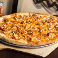 BBQ Chicken Pizza · BBQ sauce, mozzarella, grilled chicken and onion rings.