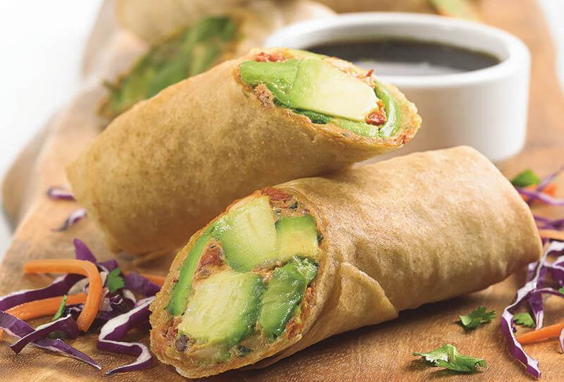 Avocado Egg Rolls · Avocado, cream cheese, sun-dried tomatoes, red onions, cilantro, chipotle peppers, sweet tamarind dipping sauce