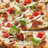 California Club Flatbread · Grilled chicken, applewood smoked bacon, seasoned tomatoes, BJ's signature five cheese blend...