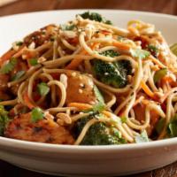 Spicy Peanut Chicken With Soba Noodles · Chicken breast, buckwheat soba noodles, broccoli, carrots, spicy peanut sauce, almonds, sesa...