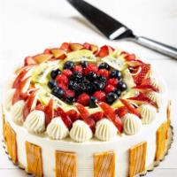 Mixed Fruit Cake · Soft layers of vanilla cake layered with rich whipped cream, sweet berries and mixed fruit. ...