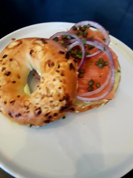 Lox Bagel Plate · Bagel of your choice (as available), lox (cured salmon), chive creme cheese, onions, capers and chives.