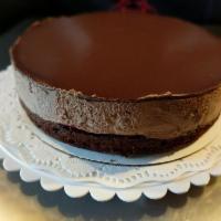 Chocolate PB mousse cake · A layer of chocolate cake topped with a peanut butter mousse and a thin layer of ganache. Pr...