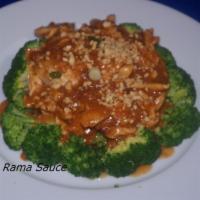 E9. Rama · Steamed broccoli and carrots with peanut dressing. Served with jasmine rice.