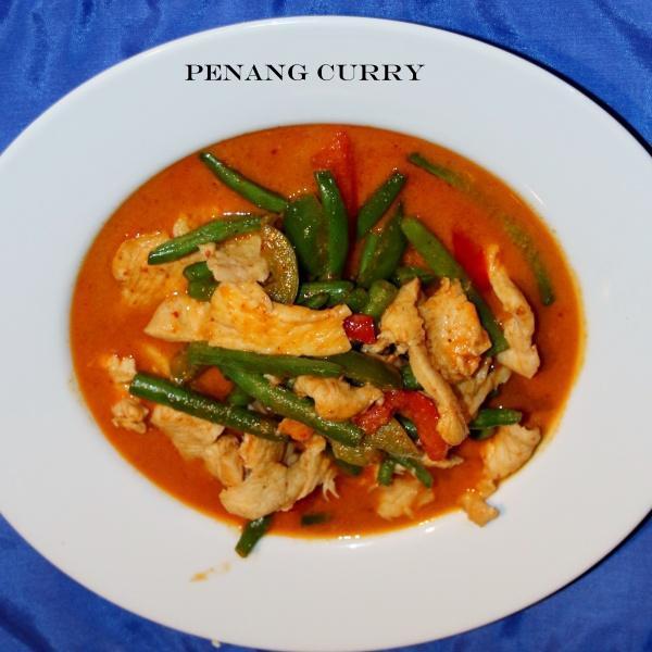 C3. Panang Curry · String beans and bell peppers in coconut curry with panang paste. Spicy. Served with jasmine rice.