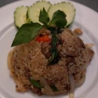 F2. Basil Fried Rice · Onions, bell peppers, eggs and basil in chili-garlic sauce. Spicy.