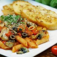 Chicken Puttanesca · Chicken breast sauteed with fresh diced tomatoes, mushrooms, onions, black olives, fresh gar...