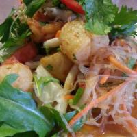 Yum Seafood with Clear Noodles Salad · Our Thai salads are prepared with fresh lemongrass, lime leaves, mint leaves, cilantro and o...