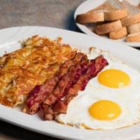 A.M. Starter · Two eggs any style, served with choice of bacon, sausage patty, sausage links or ham steak a...