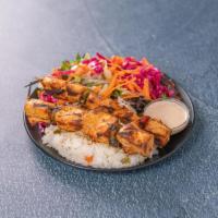 Chicken Shish Kebab · Tender cubes of marinated chicken breast, served with rice and sauteed vegetables. Gluten fr...