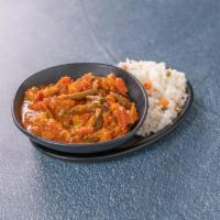 Turlu · Tomato, eggplant, potato, green and red bell pepper, garlic, served with rice. Vegetarian an...