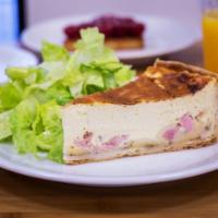 Quiche Lorraine · Soft crust filled with ham, cheese and a savory filling made from fresh cream and eggs.